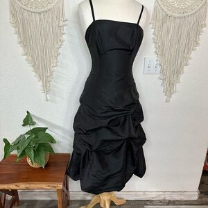 Black Ruched Bubble Tiered Midi Cocktail Dress size 10